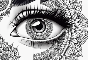 Mandala design with realistic woman’s eye in the center tattoo idea