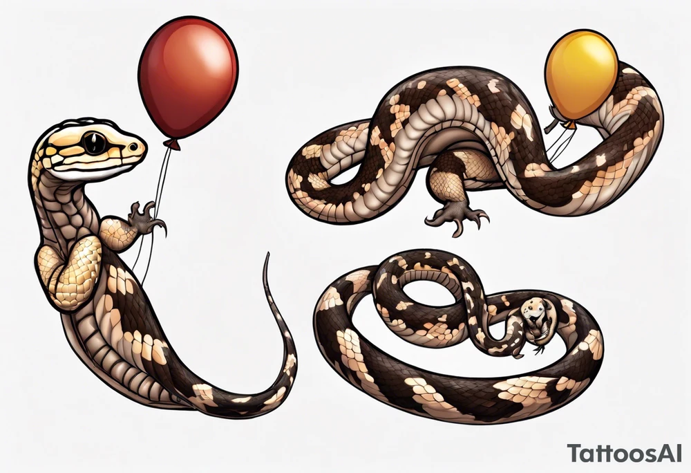 brown ballpython with colored balloons tattoo idea