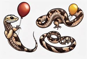 brown ballpython with colored balloons tattoo idea