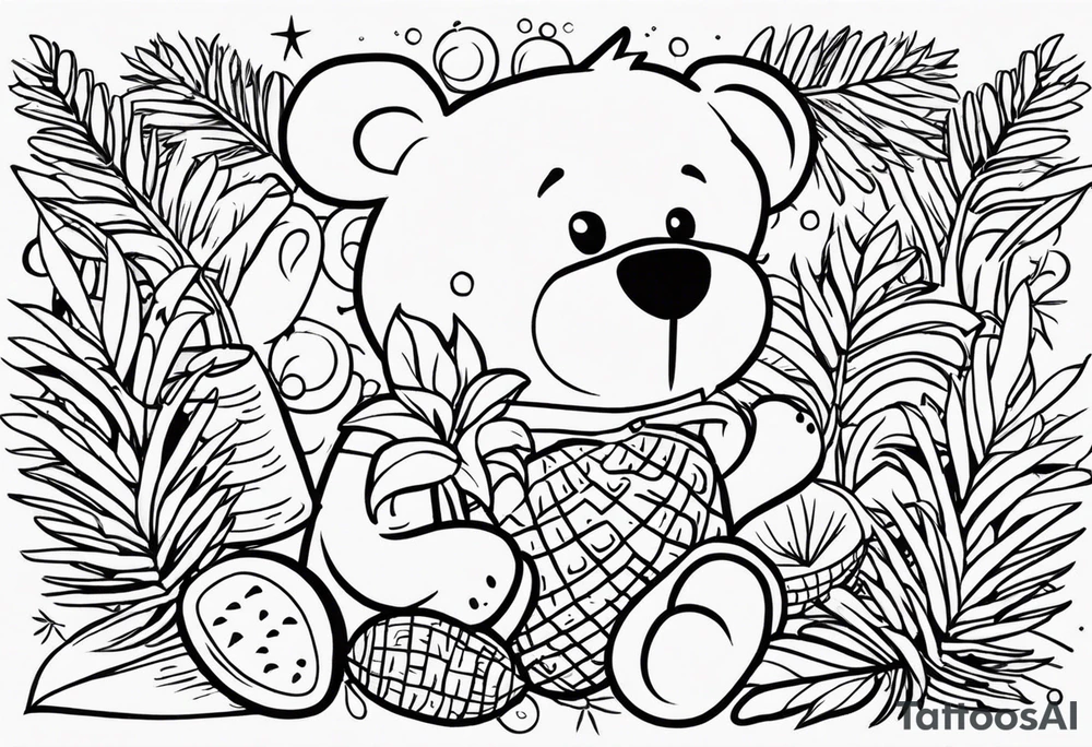 Bear loves pineapples and coconuts tattoo idea