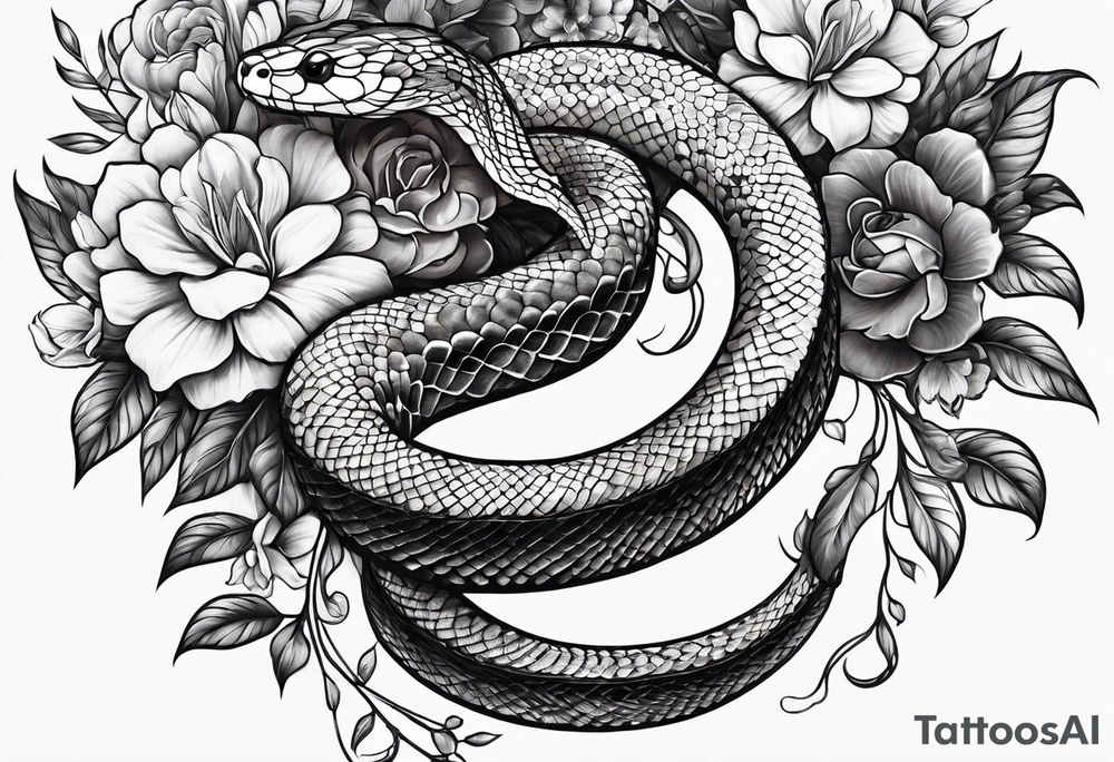A snake wrapped around flowers tattoo idea