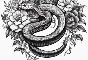 A snake wrapped around flowers tattoo idea