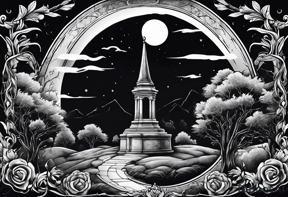 graveyard with moon tattoo idea