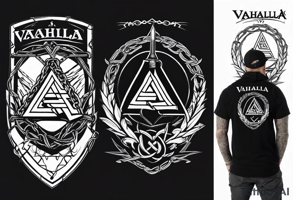 Valhalla valknut shield sword axe barbed wire tattoo idea