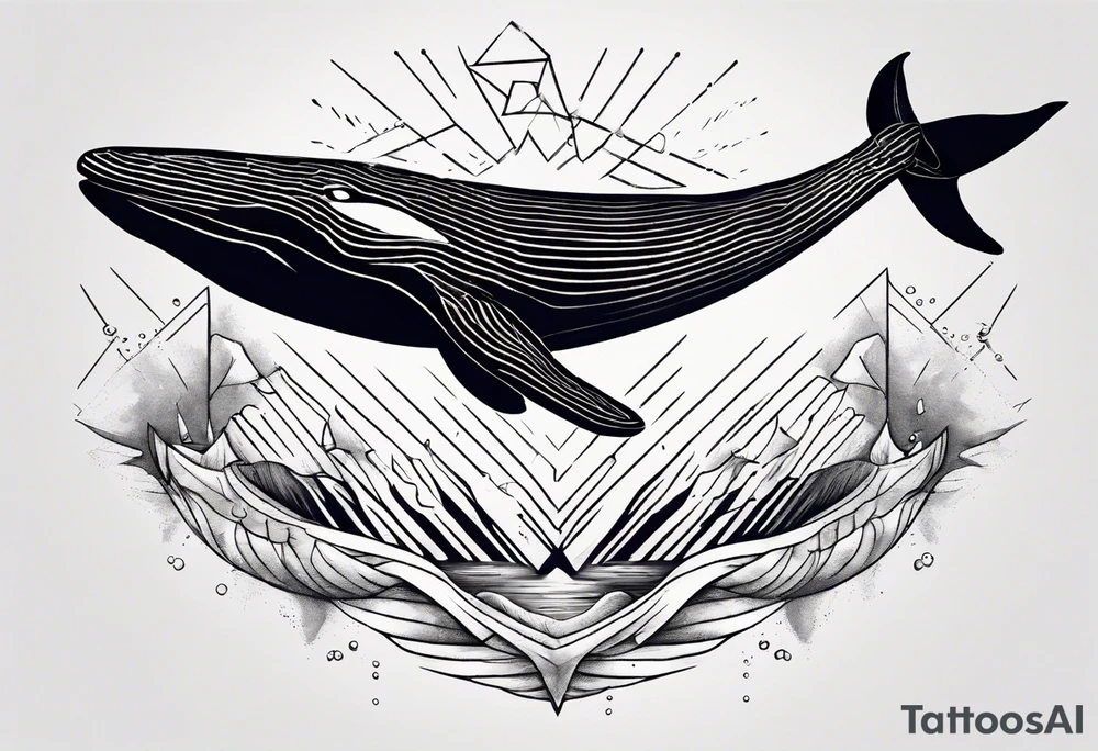 Geometric whale coming out of water tattoo idea