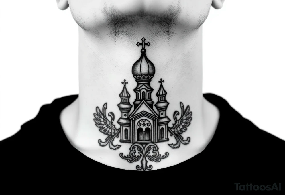 russian christian orthodox church military neck design front facing tattoo idea