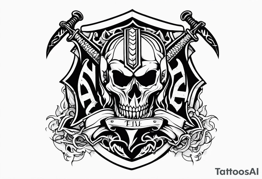 Valhalla flames sword shield barb wire tattoo idea