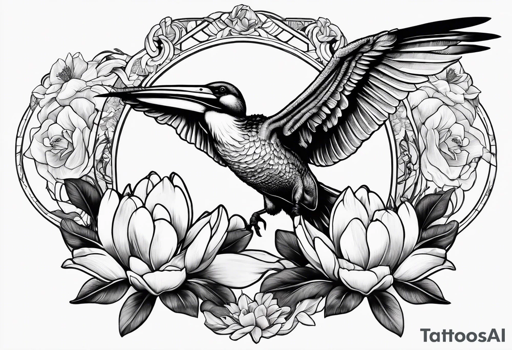 bee, magnolia, pelican, alligator together tattoo idea