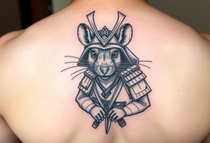 Rat dressed up as masculine samurai warrior tattoo idea