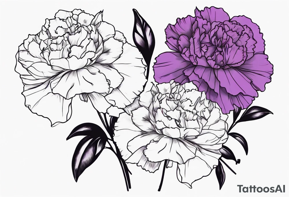 Violet and carnation flowers tattoo idea