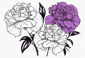 Violet and carnation flowers tattoo idea