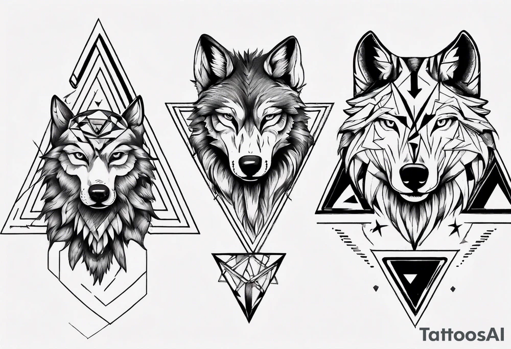 wolf head with a triangle shape tattoo idea
