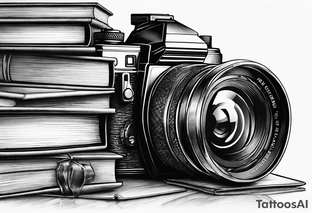 Camera on a stack of books tattoo idea
