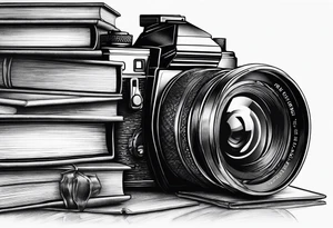 Camera on a stack of books tattoo idea