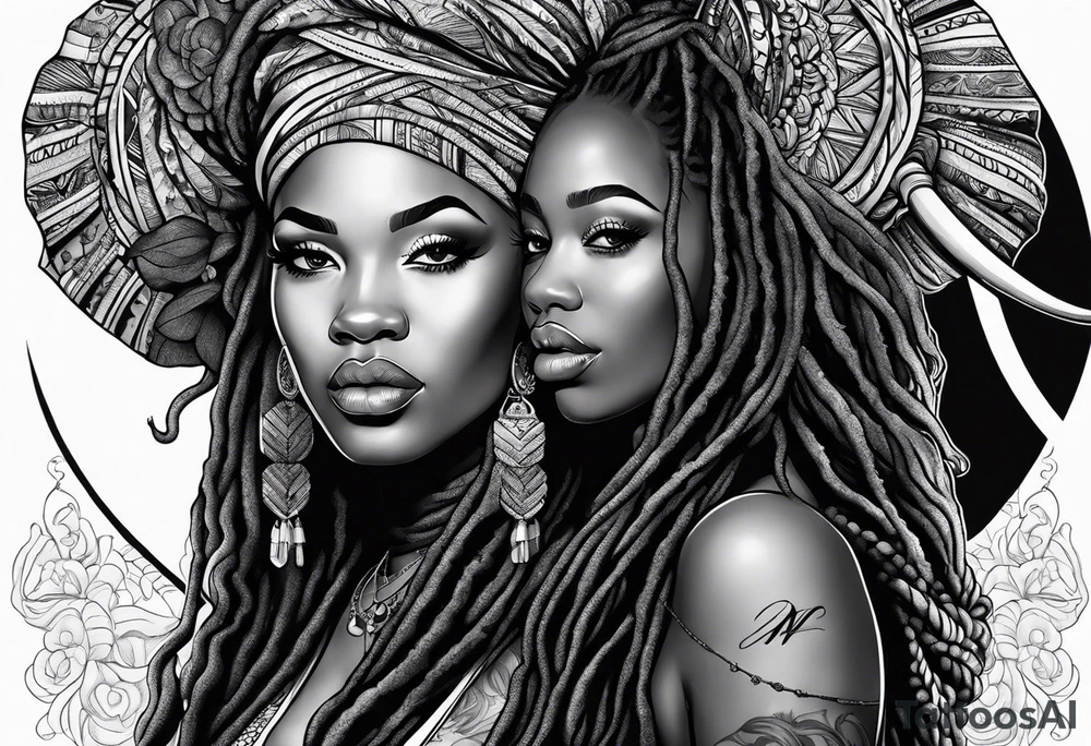 Black woman with locs and elephant tattoo idea