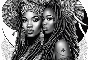 Black woman with locs and elephant tattoo idea