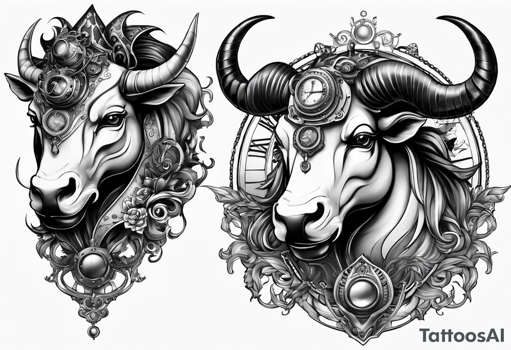 Steampunk chimera with horns tattoo idea