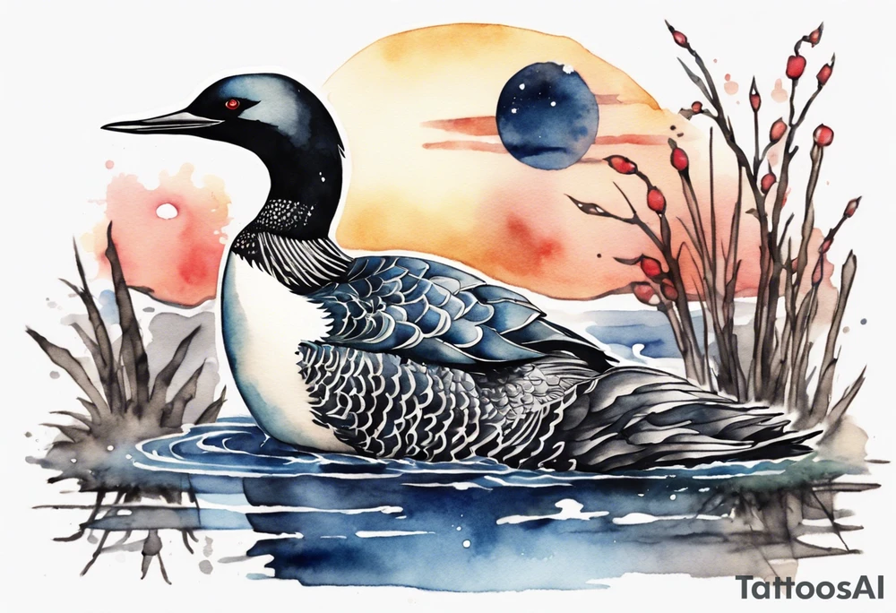 watercolor of a sacred loon at night tattoo idea