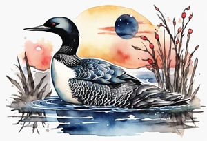watercolor of a sacred loon at night tattoo idea