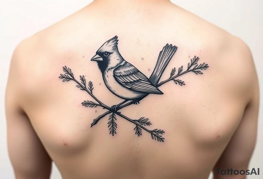 Cardinal on pine branch tattoo idea