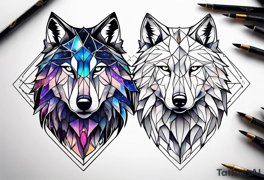 Constellation, two animal wolf, géométric tattoo idea