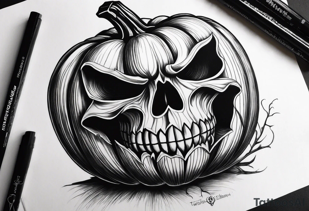 Anglais
dessine-moi un tatouage noir et blanc d'une citrouille avec une tête de mort qui fait peur
draw me a black and white tattoo of a pumpkin with a scary skull tattoo idea