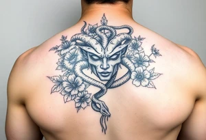 Medusa with snakes and flowers tattoo idea