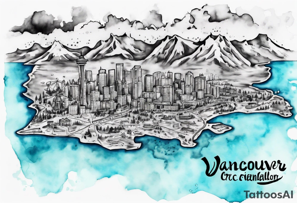 A map of vancouver B.C with a with water staining where the firehalls are tattoo idea