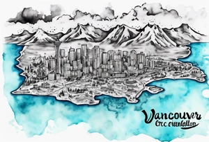 A map of vancouver B.C with a with water staining where the firehalls are tattoo idea