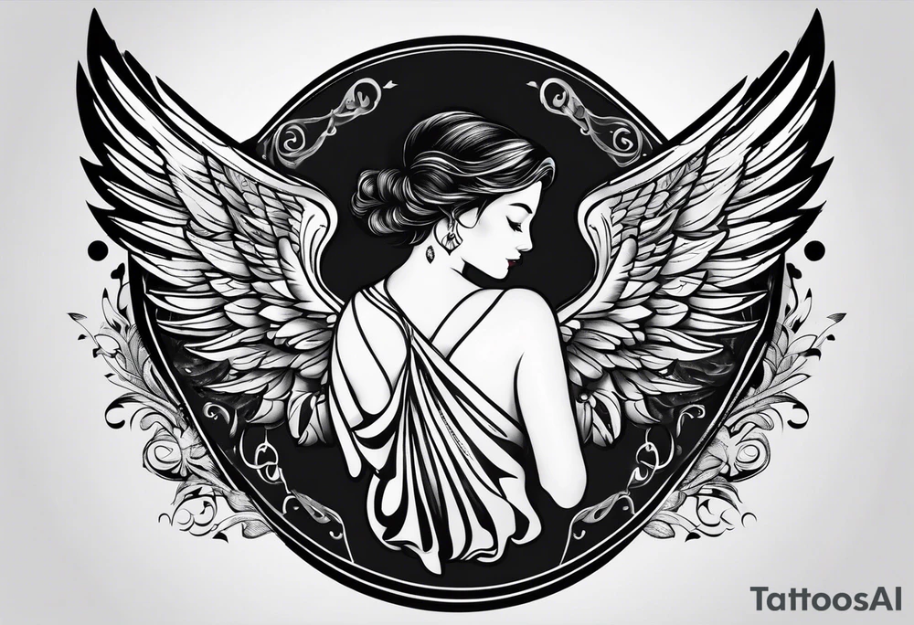 Simple tattoo with the word Glenn on a banner and angel wings tattoo idea