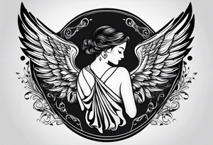Simple tattoo with the word Glenn on a banner and angel wings tattoo idea