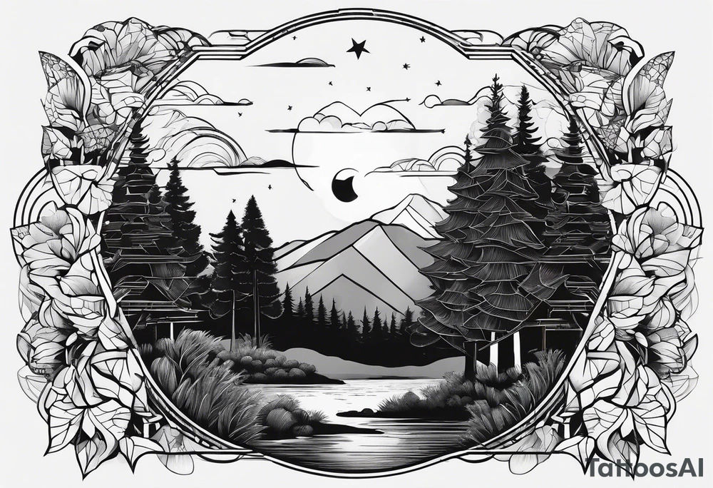 Wald silhouette mit Geometric Muster im Hintergrund tattoo idea