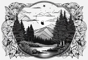 Wald silhouette mit Geometric Muster im Hintergrund tattoo idea
