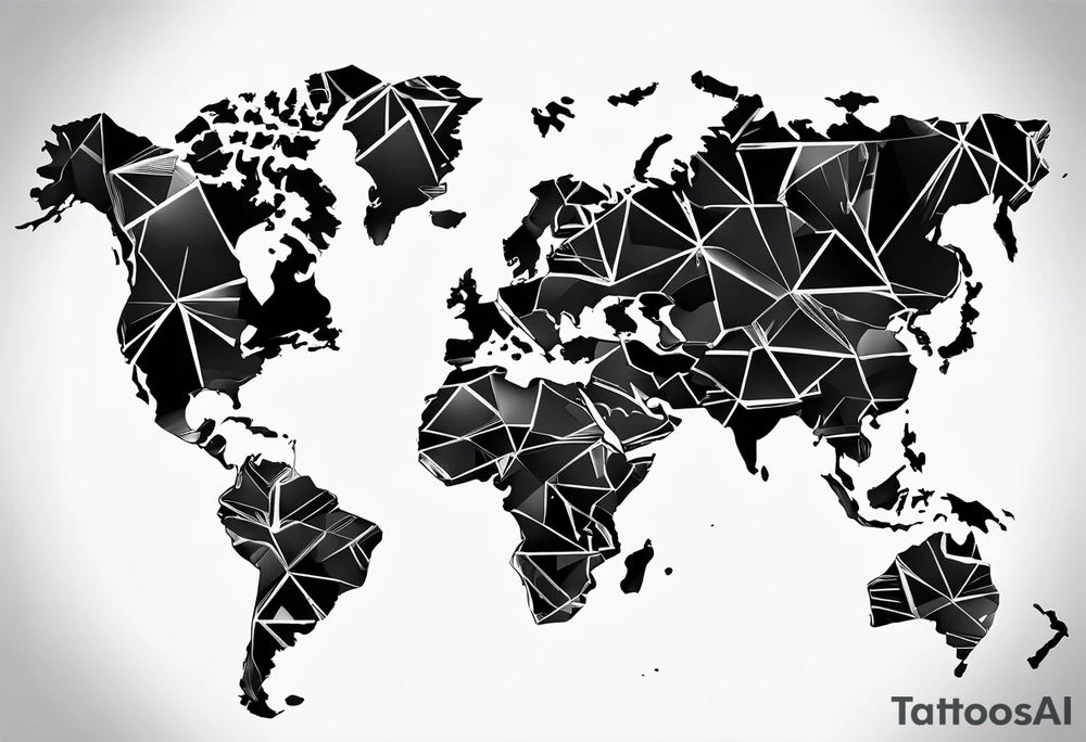geometric world map tattoo with a cheetah tattoo idea