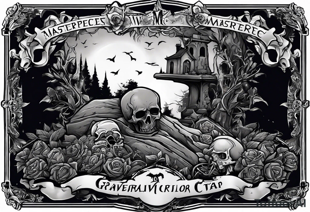 Man crawling out of grave. 
MIW Reincarnate written on gravestone tattoo idea