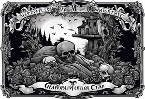 Man crawling out of grave. 
MIW Reincarnate written on gravestone tattoo idea