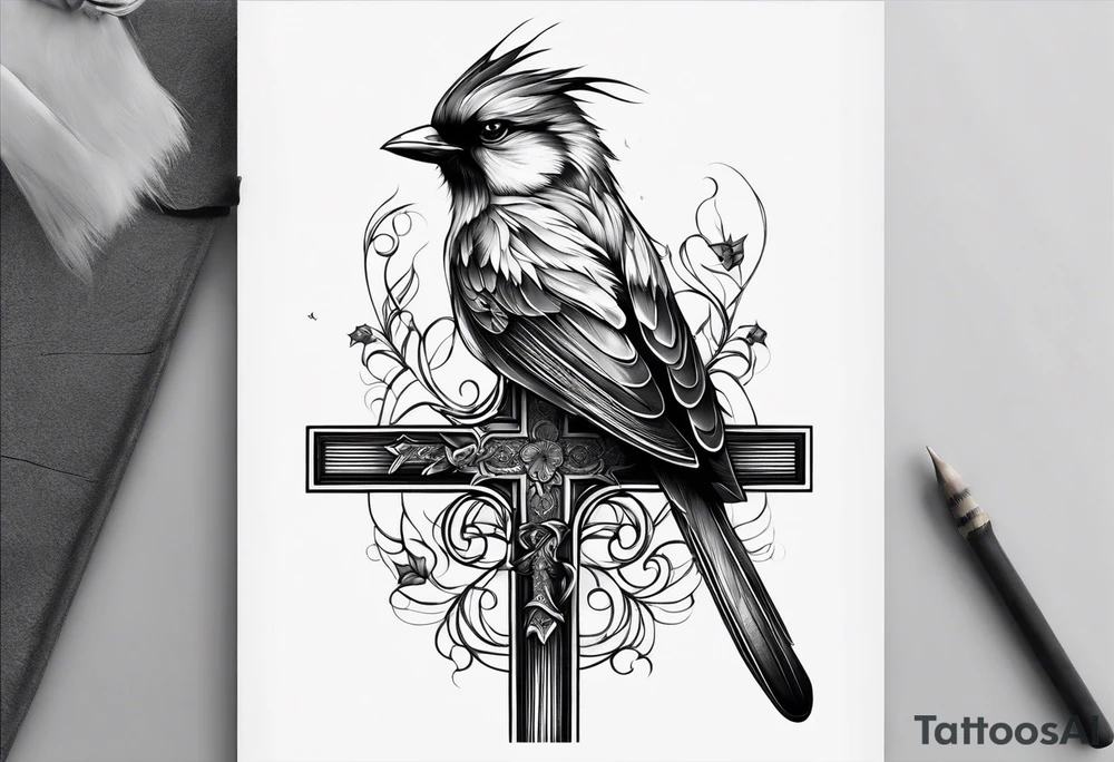 Bird resting on a cross tattoo idea