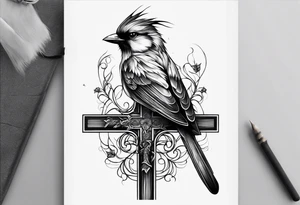 Bird resting on a cross tattoo idea