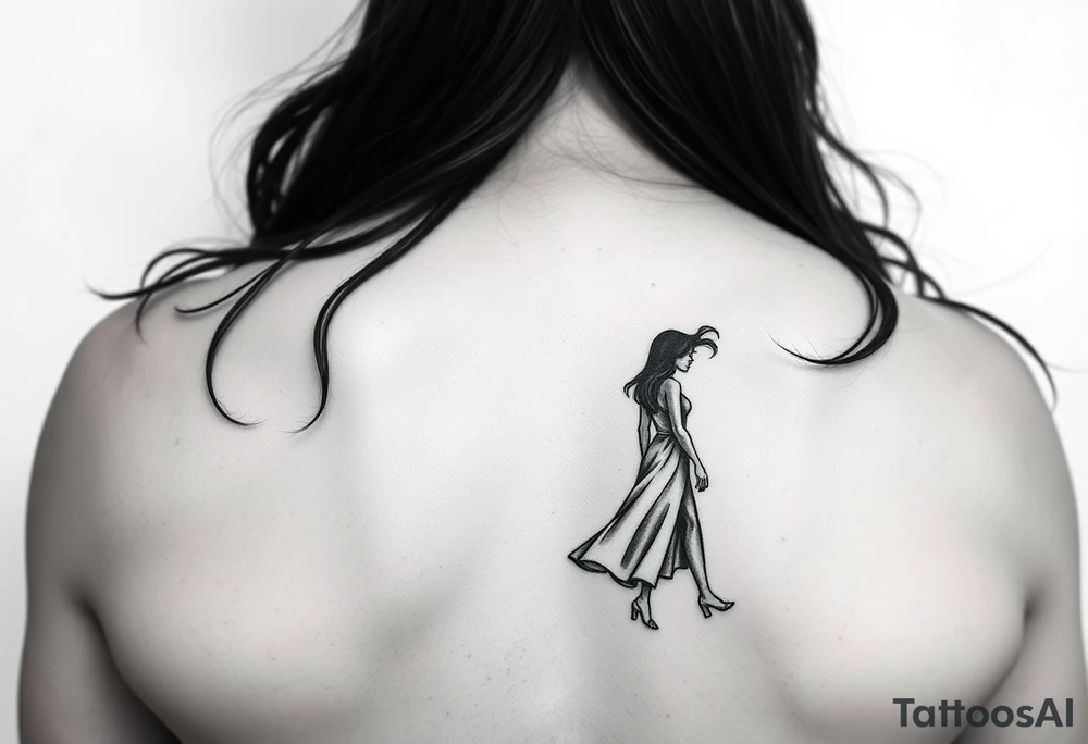 Black woman with long hair walking tattoo idea
