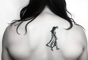 Black woman with long hair walking tattoo idea