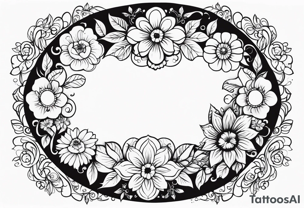 floral clouds circle vignette frame tattoo idea