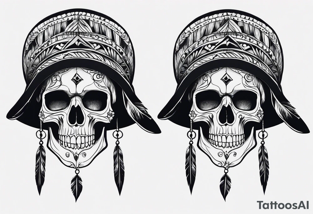 Native bonnet with skull tattoo idea