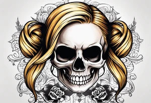 Skull and cross bones with blonde pigtails tattoo idea