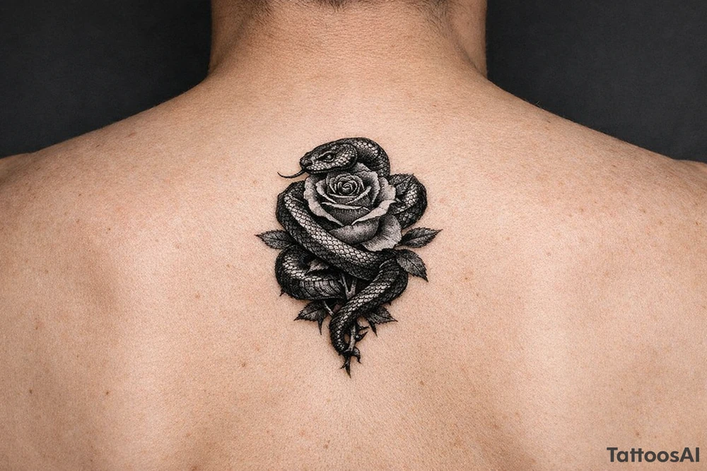 Snake wrapped around rose for a women make it look realistic and hot tattoo idea