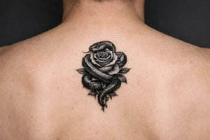 Snake wrapped around rose for a women make it look realistic and hot tattoo idea