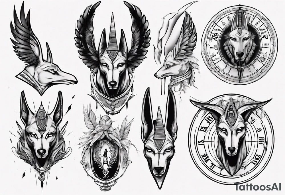 heart and feather on scales anubis weighing of the souls tattoo idea