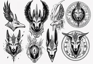 heart and feather on scales anubis weighing of the souls tattoo idea