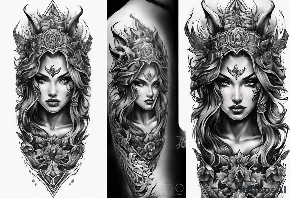 Unique demonslayer sleeve tattoo idea