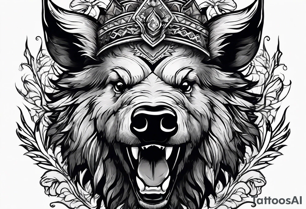 angry boar front tattoo idea