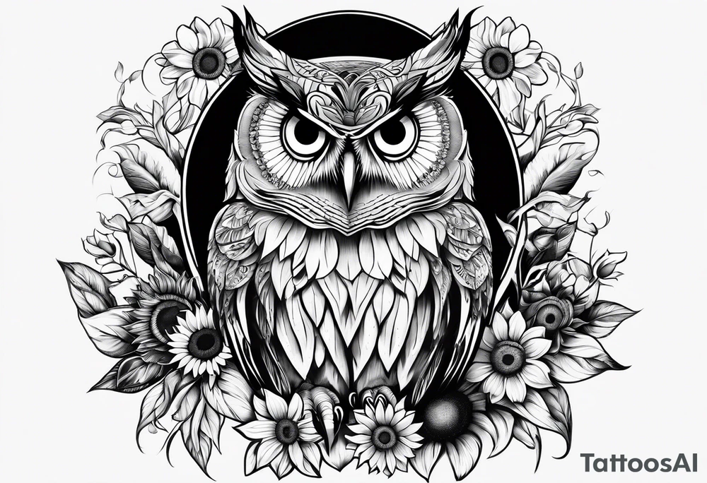 Owl sunflower and butterfly half sleeve tattoo idea
